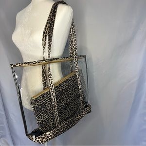 Tote bag, clear/leopard, with additional inside bag